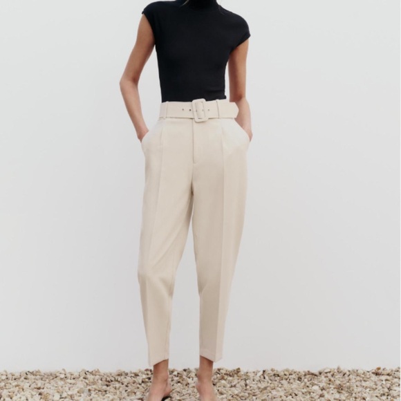 VGUC Zara Cream High-waisted Dress Pants Large - Picture 1 of 3